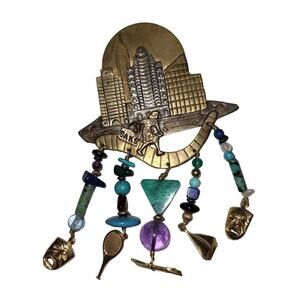 Saks STERLING New York Brooch Stones Theatre Masks Tennis Racquet Airplane boat